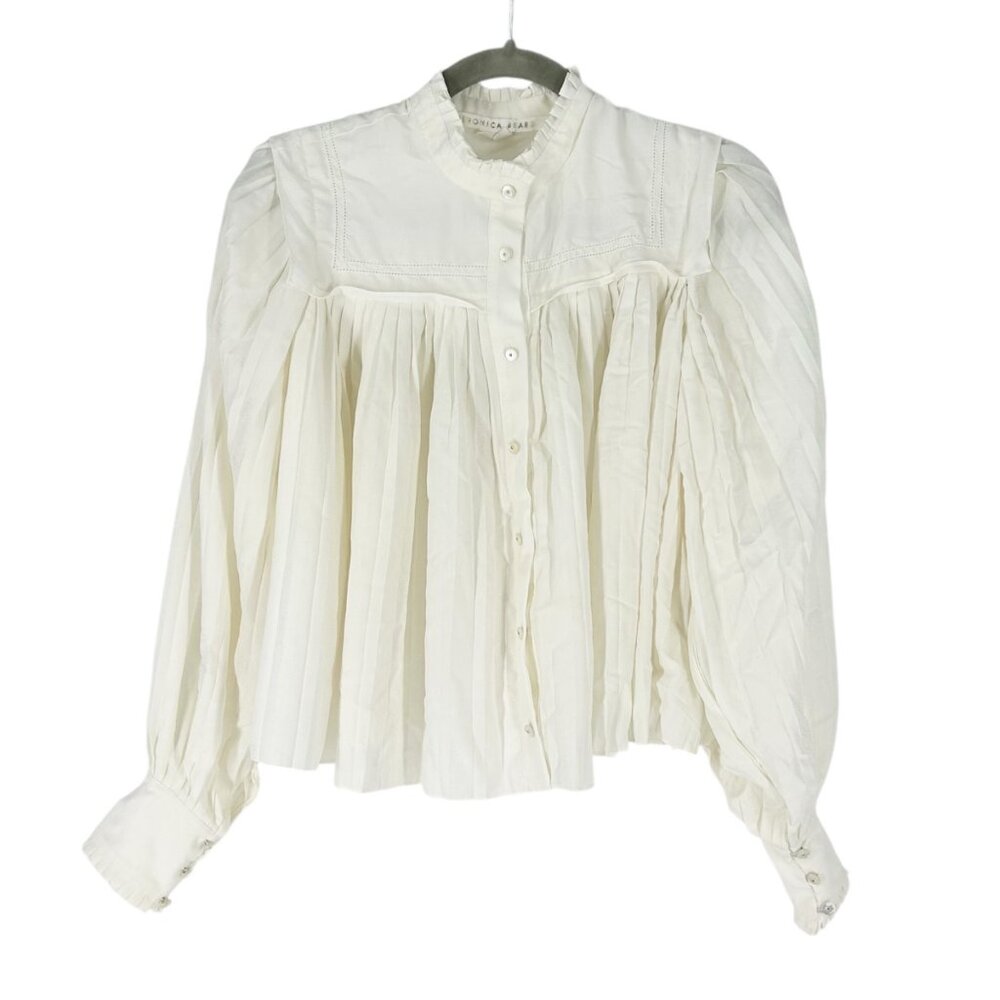 Veronica Beard Stila Pleated Button Front Blouse - Picture 2 of 10